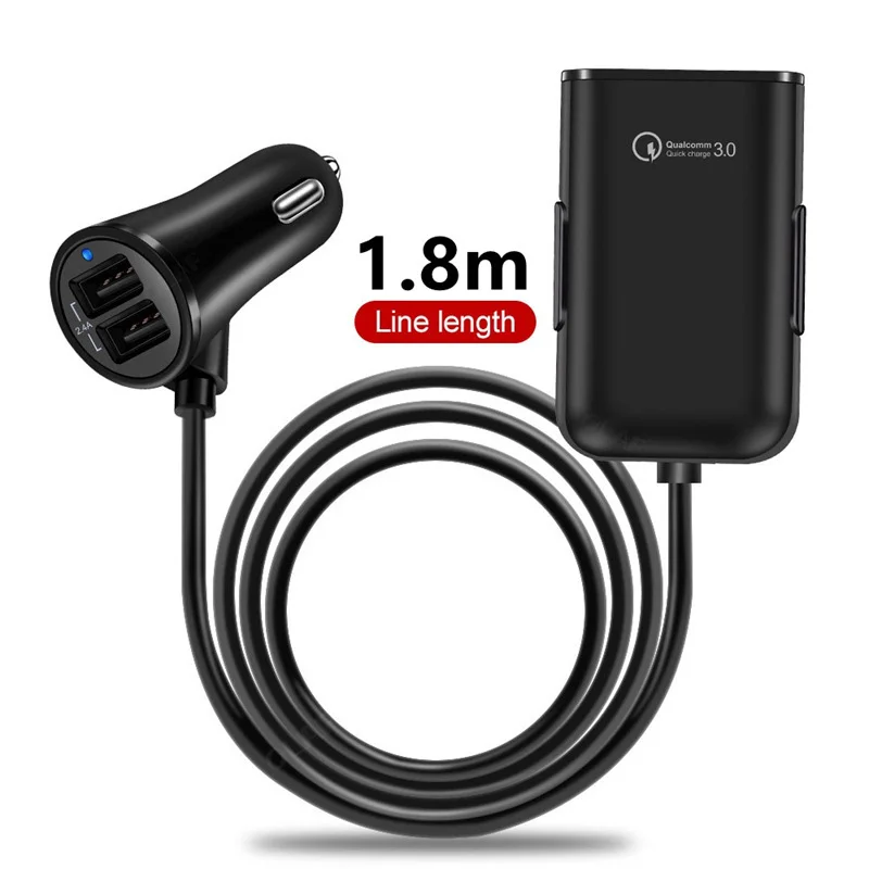 36W Quick FAST 3.0 USB DC 5V/2.4A/ 9V/1.8A 12V/1.8A Car Charger 1.8M Extension Cord Cable For mobile phone iPad GPS Cameras