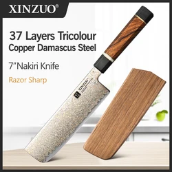 XINZUO 7'' Nakiri Knife 37 Layers Steel Composite Forging Cooking Tools Desert Iironwood Octagonal Handle with Gift Box