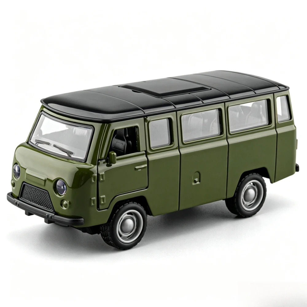 1:36 UAZ TRAVELER Retro MPV Automodell Spielzeug aus Metall, Druckguss, Rückziehfunktion, sturzfest, Geländewagen, interaktives Spielzeug für Kinder, Geschenke