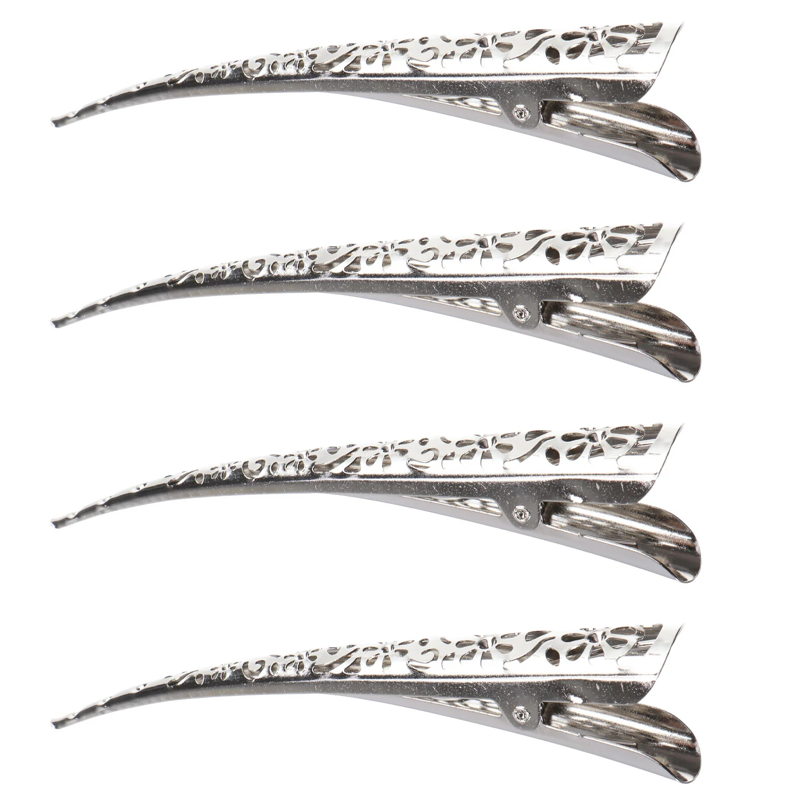 4 Pcs Mini Hair Clips Without Teeth Hollow Women Pin Hat Floral Hairpin Silver Miss Bride