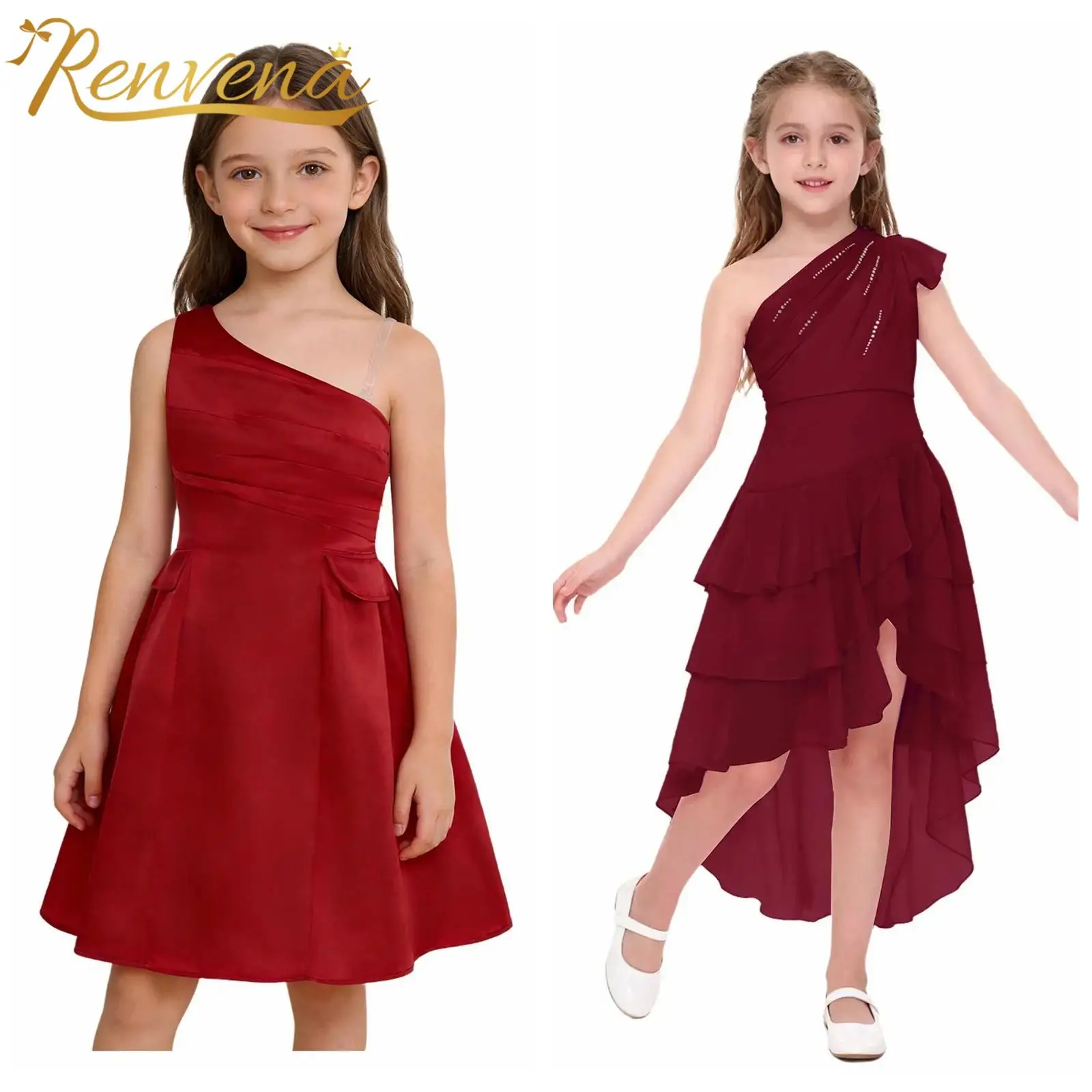 

Платье подружки невесты для юниоров, элегантное платье принцессы для девочек, платья на одно плечо для свадебной вечеринки, платье для танцевального фестиваля, детская одежда