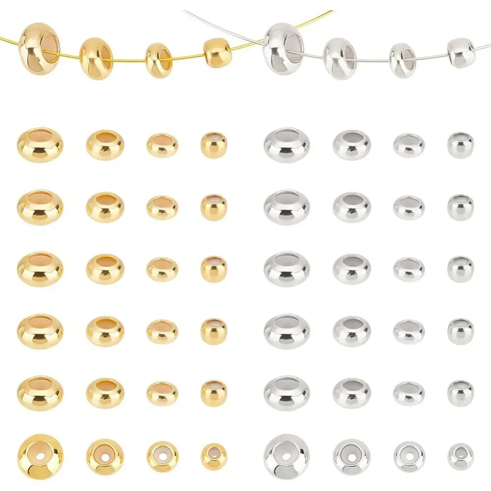 

48 шт., 4 размера, бусины-пробки с внутренней частью 4 мм/5 мм/6 мм/7,5 мм, латунные бусины-слайдеры, металлические свободные бусины, набор для изготовления разделителей