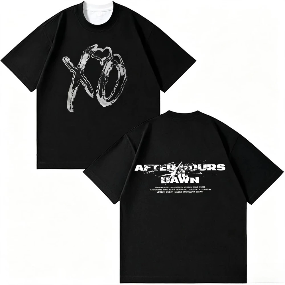2026 New After Hours Till Dawn Tour Double Print Black T-shirt The Weeknd Fans Oversized Drop Shoulder Tee