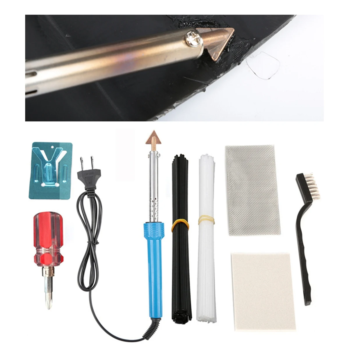 AA87C 플라스틱 용접기 키트 80W 자동차 용접 수리 키트 범퍼 카약 수리 솔더 재 작업 스테이션 열 수리 도구 미국 플러그