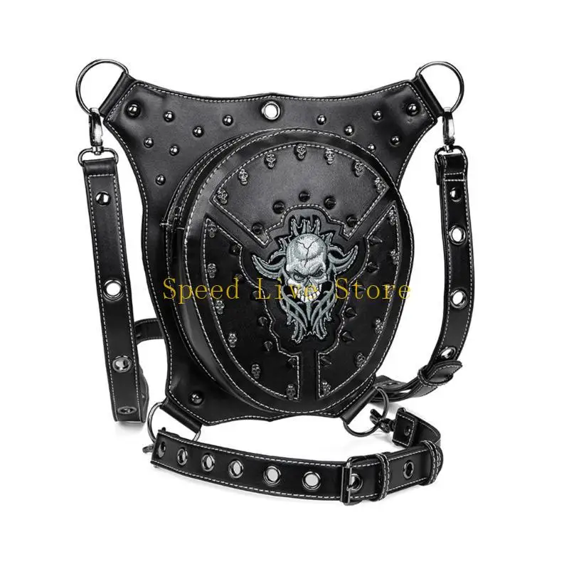 

547C Steampunk Waist Bag Fanny Pack Fashion Gothic Skull Leather Shoulder Crossbody