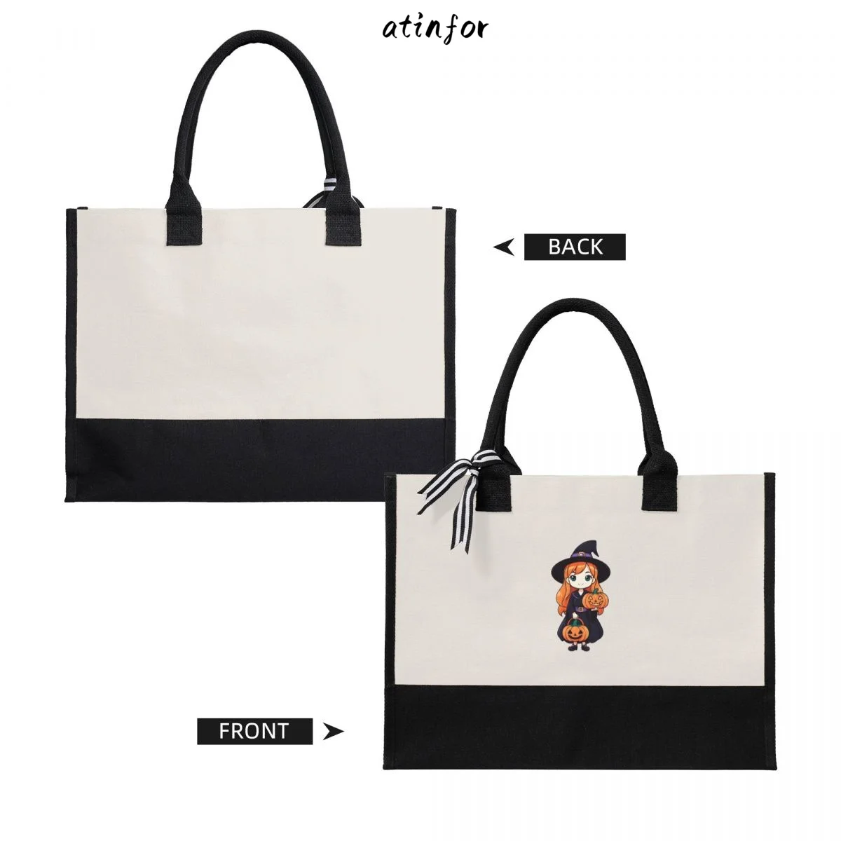 atinfor 43x17x32CM Cute Halloween Women Canvas Handbag Lady Beach Shoulder Shopping Casual Beach Bag Large