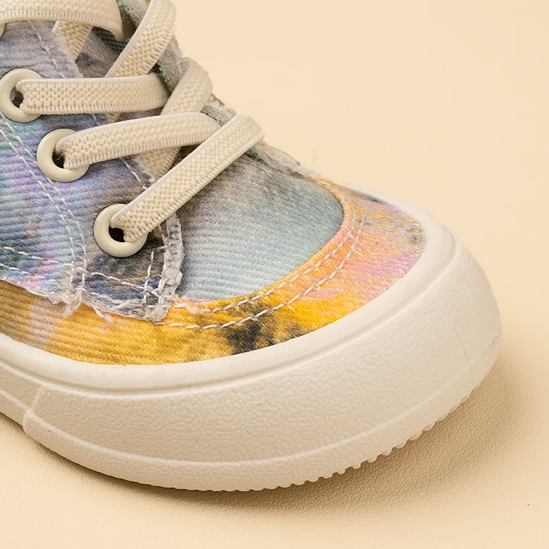 Autunno New Little Kid Fashion Lithe Elastic Band scarpe di tela Tie-dye Mid-top Casual Sneakers EKF60