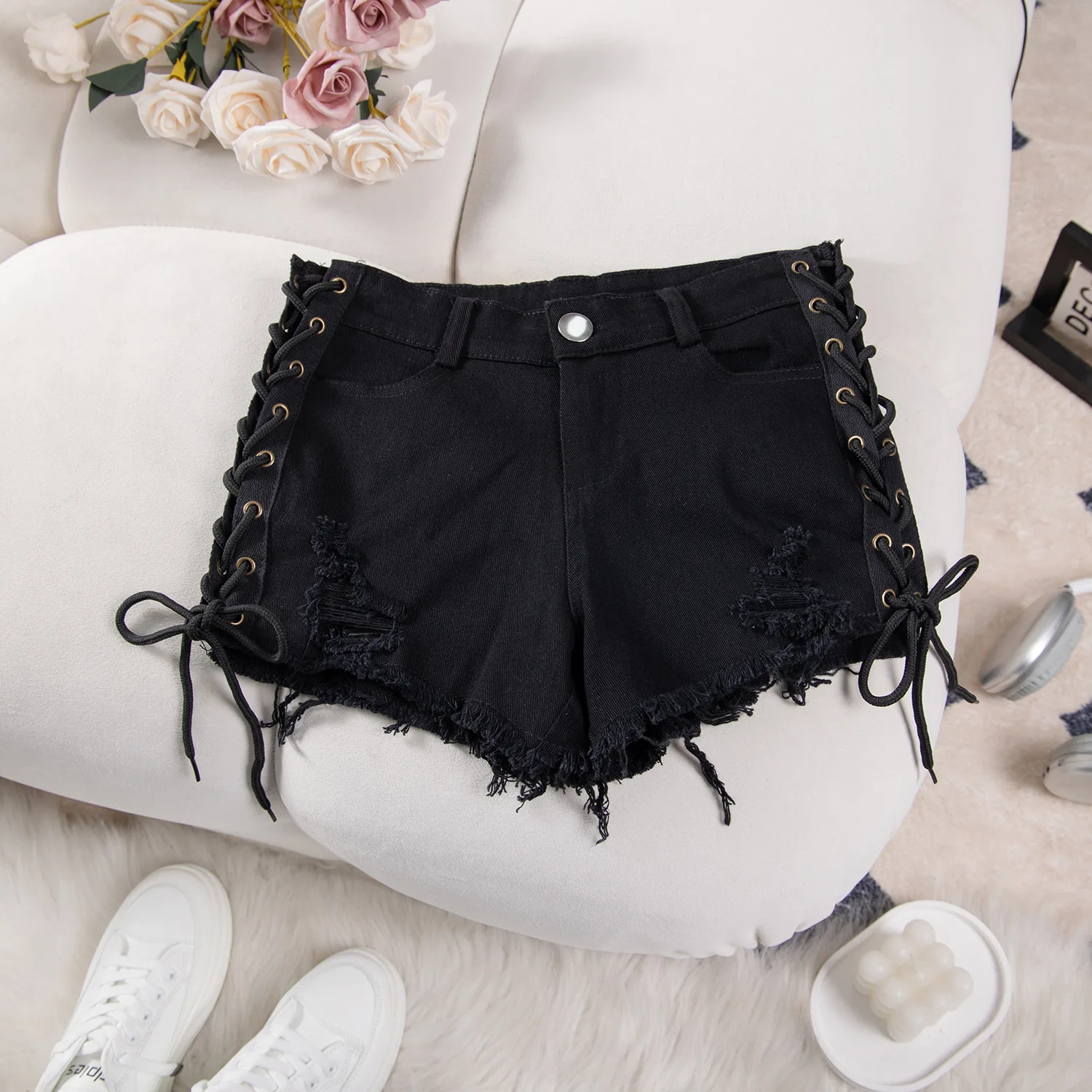 Summer New Women's Clothes Sexy High Waist Short Shorts Super Short Denim Shorts for Nightclub Wear with Ripped Design Trendy