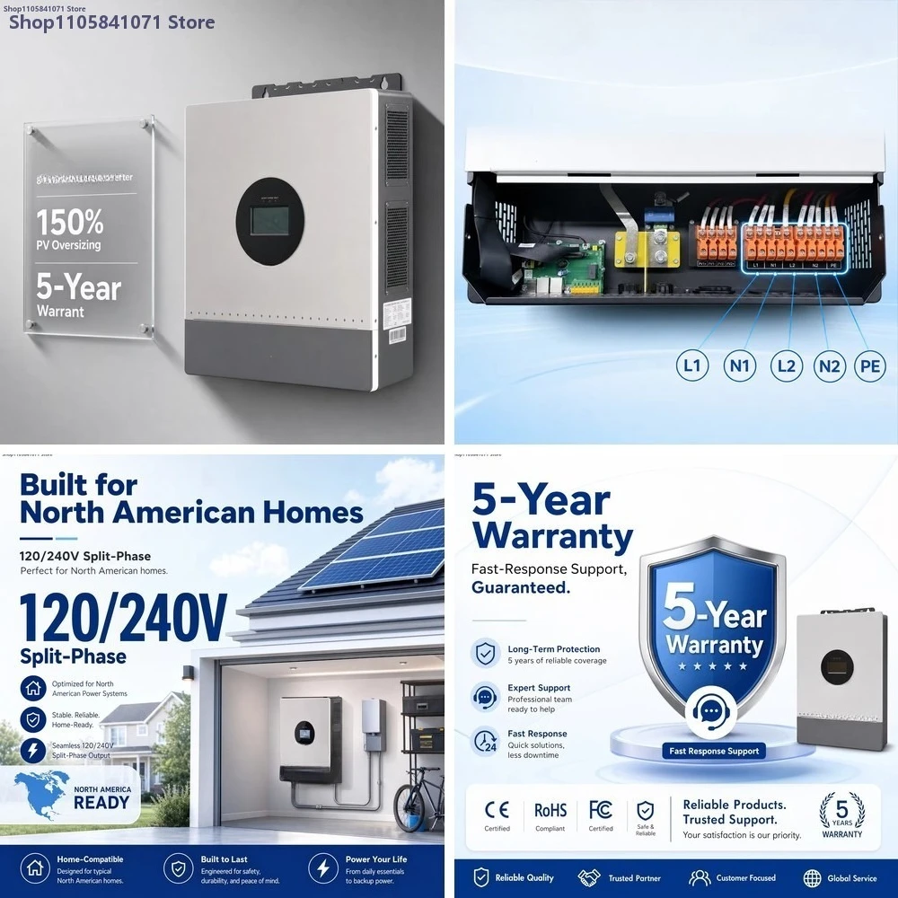 Hybrid MPPT Solar Inverter 3KW 4KW 5KW 6KW 8KW 10KW 12KW 24V 48V Off Grid Single Output Pure Sine Wave Power Inverter