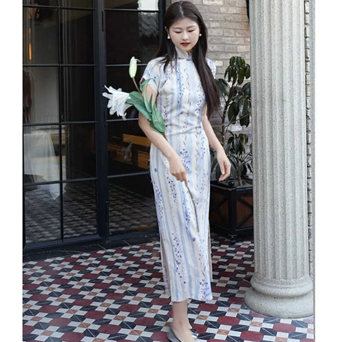 

2025 Wisteria Qipao Dress, Ancient Style Cheongsam, Slim Retro Daily Wear Versatile Fashion Qipao New National Chinese Dress