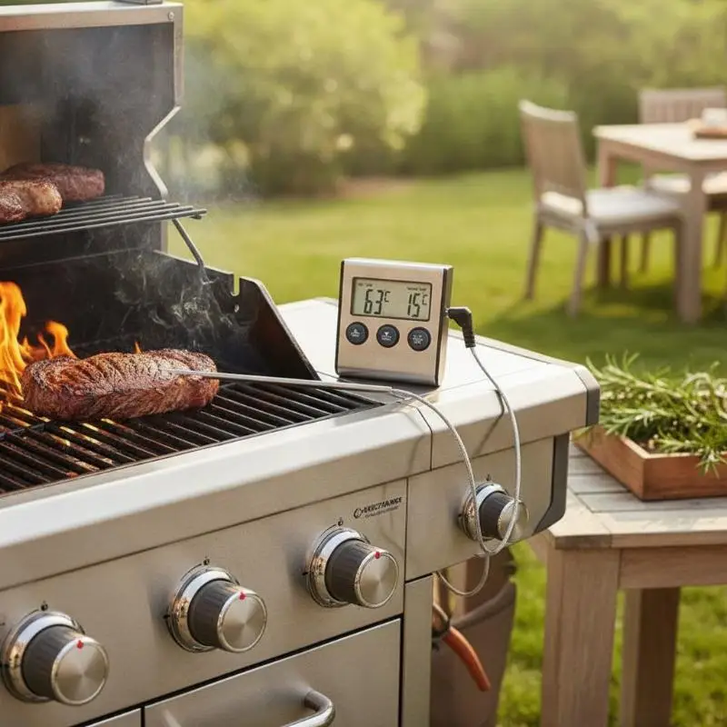 Digital With Stainless Steel Probe: Alarm Kitchen Meat Timer Temperature Meter Oven BBQ Grill Cooking
