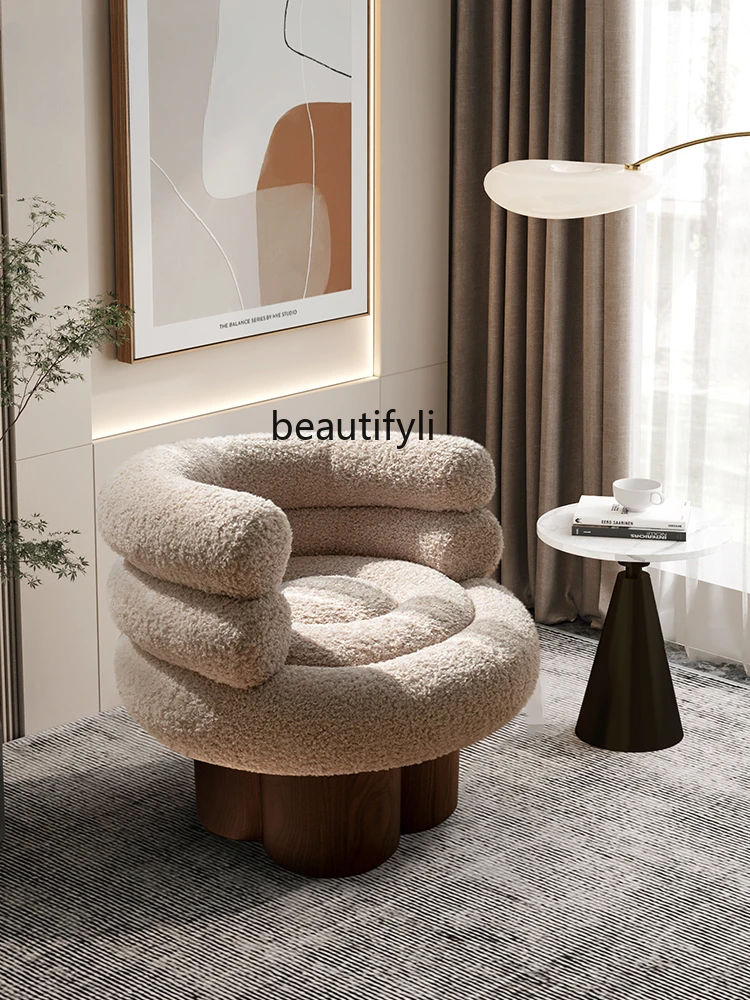 Fluffy Suede Single Sofa Living Room Simple and Modern Fabric Craft Shaped Cloud Cake Chair