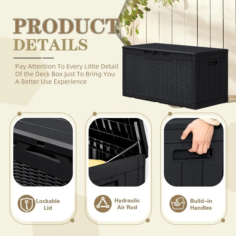 صندوق تخزين كبير من الراتنج سعة 100 جالون، صندوق تخزين كبير خارجي، مقاوم للطقس والأشعة فوق البنفسجية، حاوية تخزين قابلة للقفل لأثاث الفناء #4