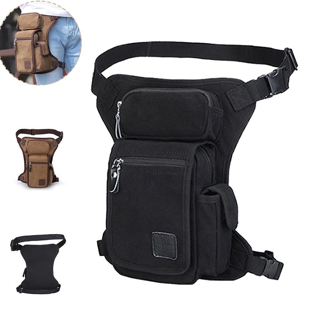 Men Leg Bag Waist Fanny Pack For Motorcycle Rider Assault Climb Outdoor Sports Travel Hiking Canvas Male Bum Drop Belt Thigh Bag