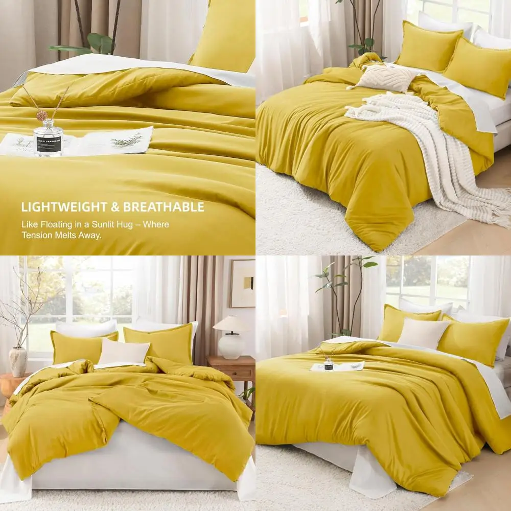 

King Size Mustard Yellow 3-Piece Lightweight Comforter Set, All-Season Fluffy Bedding with 104x90 Comforter and 2 Pillowcases