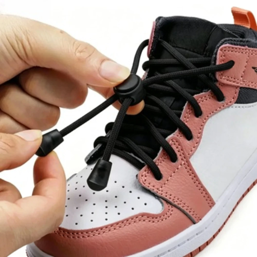 1 Pair Round Elastic No Tie Shoelaces Spring Quick Lock Buckle Easy Wear Laces Adults Kids Casual Sports Sneaker Accessories