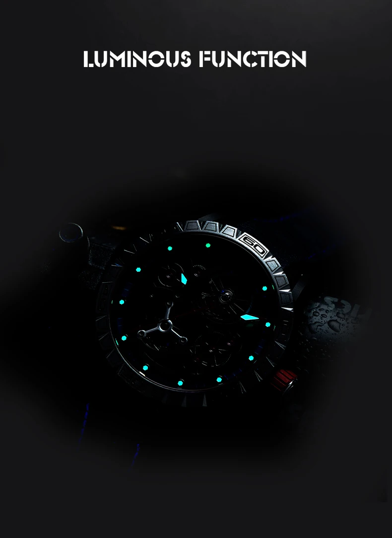 OBLVLO メンズ自動腕時計 47 ミリメートル高級機械式腕時計防水サファイア発光スケルトンダイヤル