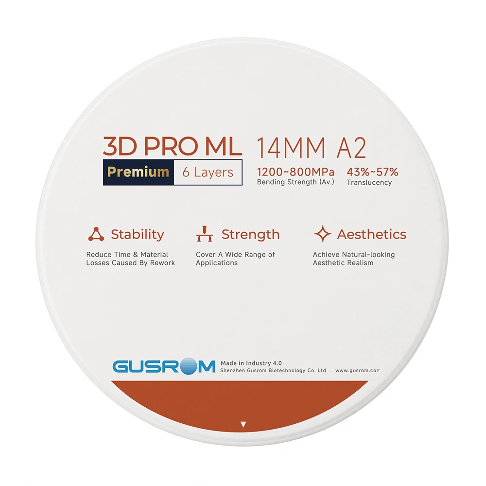 GUSROM 3D PRO ML Premium-Zirkonoxidblock 98 x 16 mm Dentallabor-Zirkonoxidscheibe für CAD/CAM Crown Bridge Veneer-Restaurierung