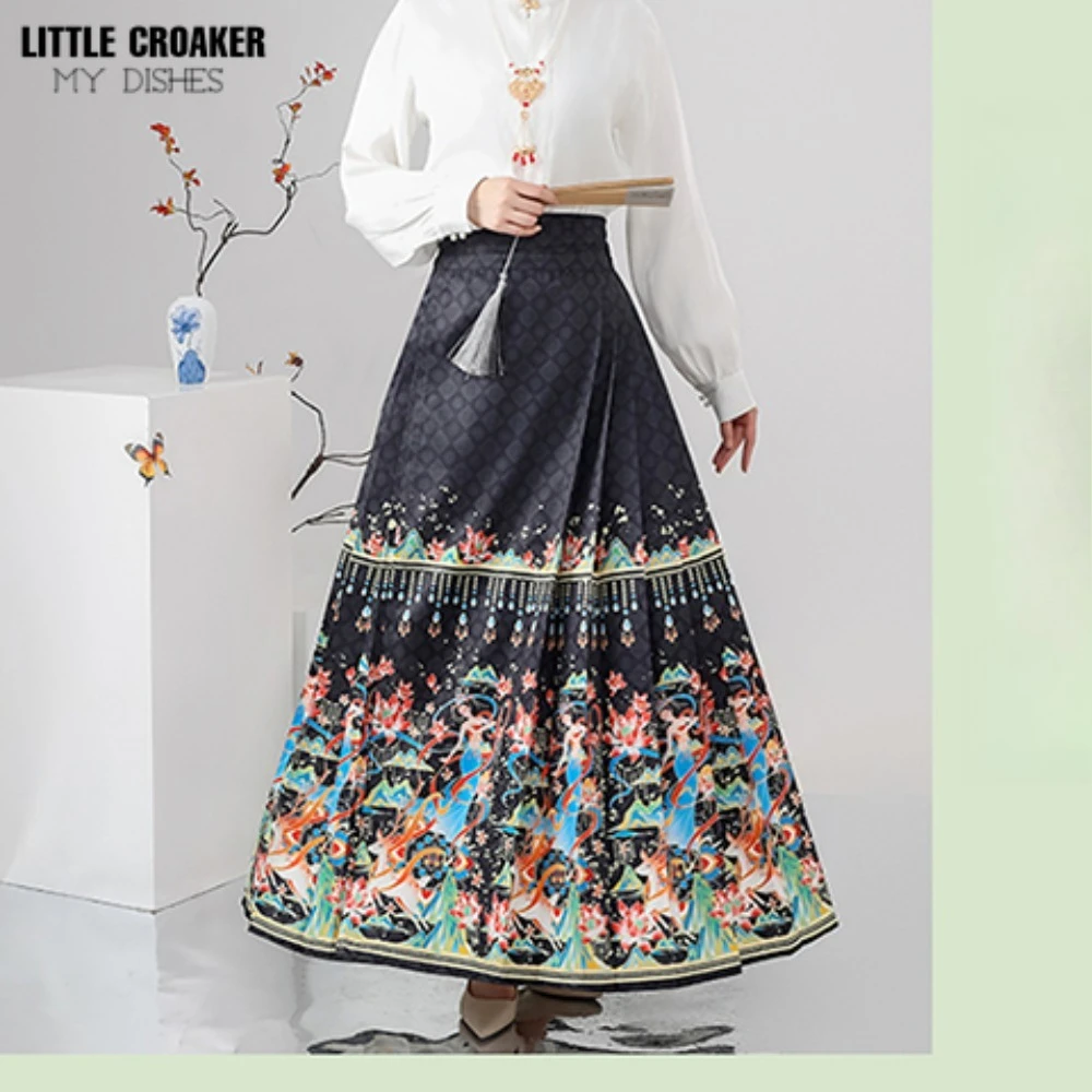 

2025 New Floral Dunhuang Fairy Deer Embroidered Hanfu Dress Women – Chinese Style Spring Print Ma Mian Skirt Set
