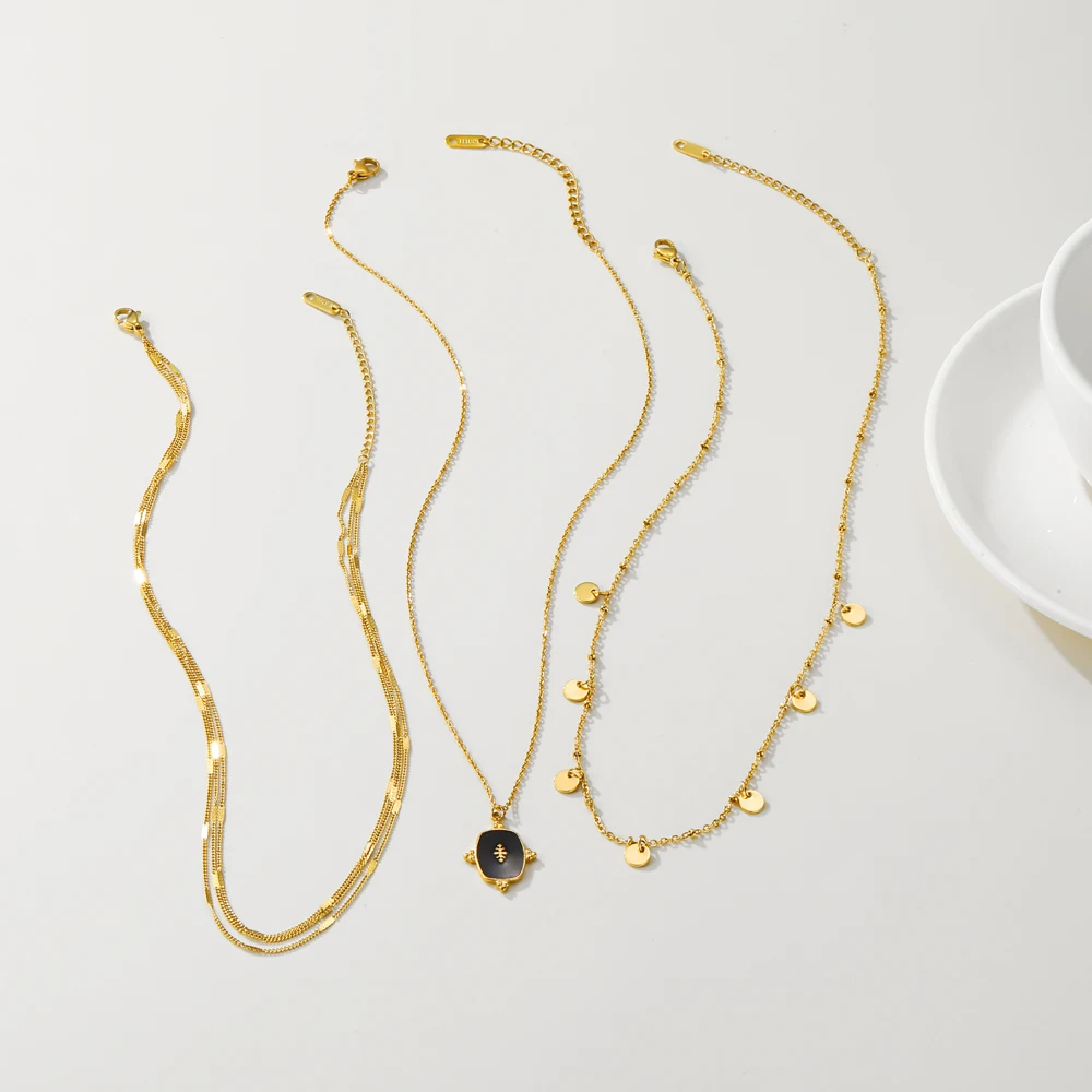 YACHAN 316L Stainless Steel Golden Chain Necklace for Woman Pendant Black Natural Stone Irregular Trendy Jewelry Necklaces