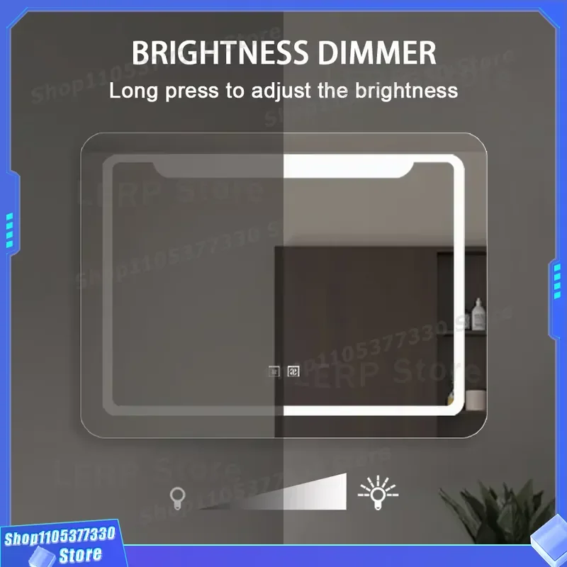 Smart LED Bathroom Mirror with Touch Switch Defogger Dimmable Light Modern Silver Frame Glass Vanity Mirror for Bath Room