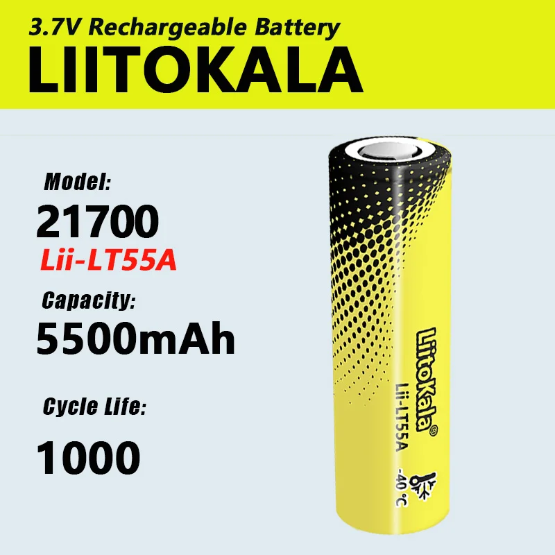 1-26PCS LiitoKala Lii-LT55A 21700 5500mAh 3.7V 1C High Discharge Power Rechargeable 21700 Battery Internal Resistance 10mohm