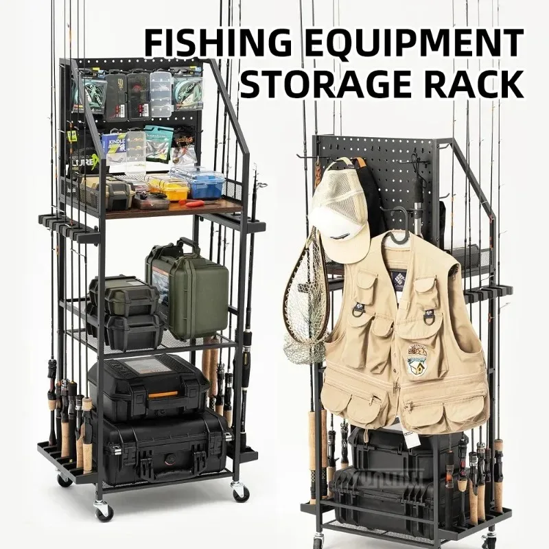 Fishing Gear Storage Shelf, Fishing Rod Reel Holder Gun Rack Style Tackle Organizer, Multi-Purpose Storage Rack for Home Vehicle