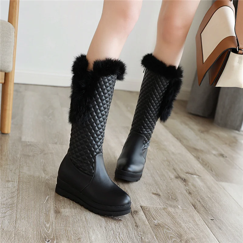 Warm Pink White Snow Boots Women Winter Shoes 2024 Wedges Flats Knee High Boot Female Platform Fur Plush Long Shoes Waterproof - view 2