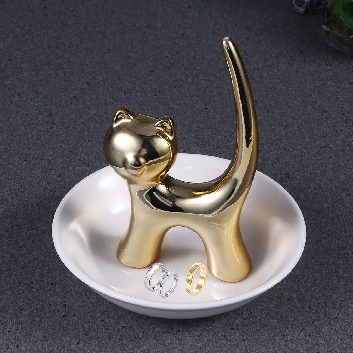 

Golden Cat Ceramic Jewelry Storage Tray Decorative Ring Dish Organizer for Bracelet Earrings Necklace Jewelry Display Holder