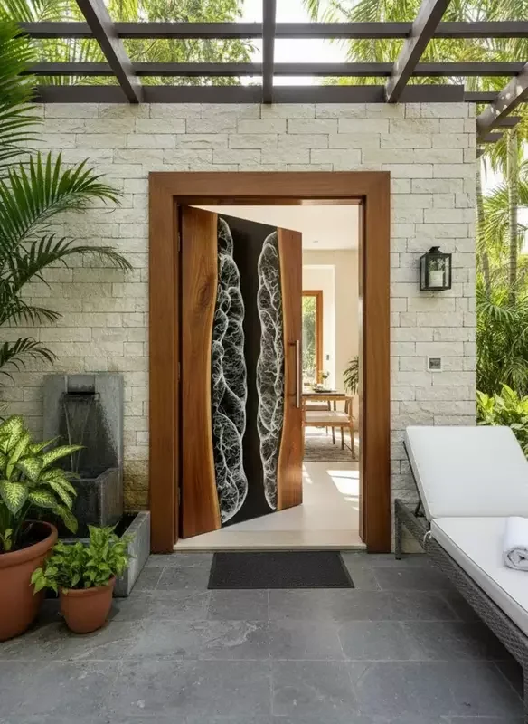 Luxury Custom Solid Wood Door with Artistic Design Handmade Ocean Black Epoxy Resin River Door