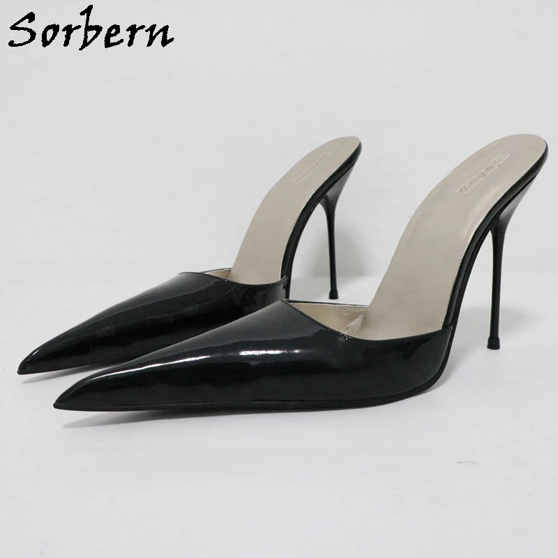 Sorbern Sexy 12Cm High Heel Women Mules Pointed Toe Slip On Female Shoes Steel Stilettos Sissy Boy Crossdresser Shoes Custom