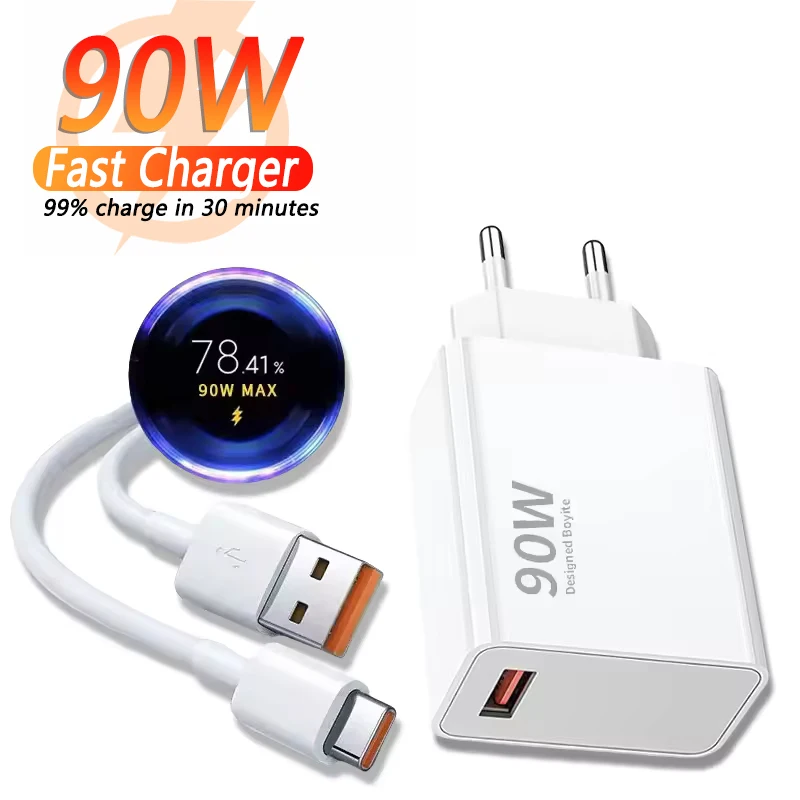 90W USB Fast Charger for xiaomi 15 14 13 12 11 10 Ultra Note 12T 13 Pro Turbo Quick Charge Type C USB Charging Cable