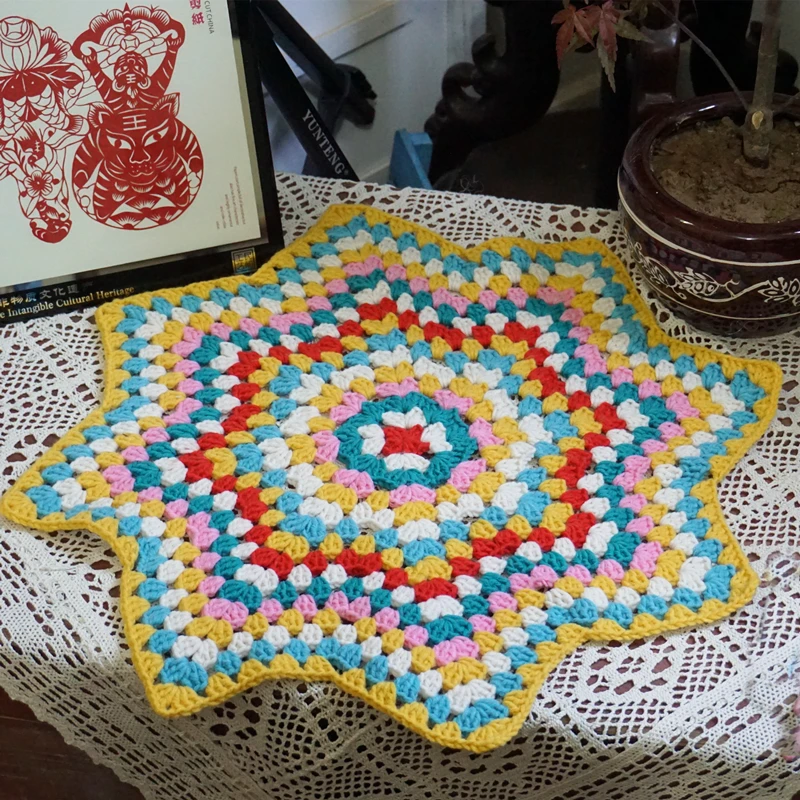 Retro Crochet Coaster Placemat Cup Pad Tea Mug Coffee Kitchen Drink Table Cloth Doilies Dining Felt Film Props 50X50 cm