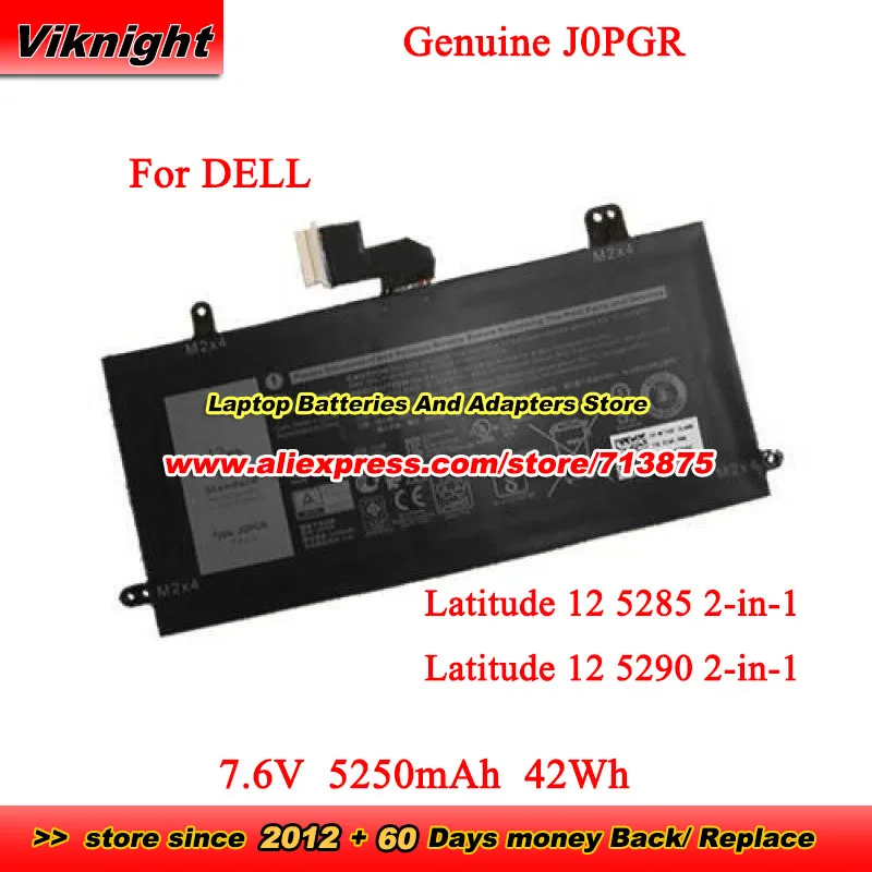 Genuine J0PGR Battery 7.6V 5250mAh 42Wh for Dell Latitude 12 5285 2-in-1 12 5290 2-in-1 T17G 0J0PGR JOPGR X16TW 0X16TW 0FTH6F