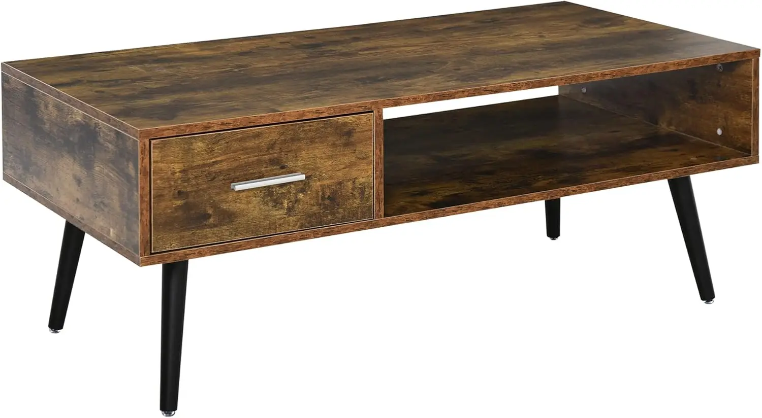 

43" Mid-Century Modern Coffee Table with Drawer and , Cocktail Center Table for Living Room, Rustic Brown