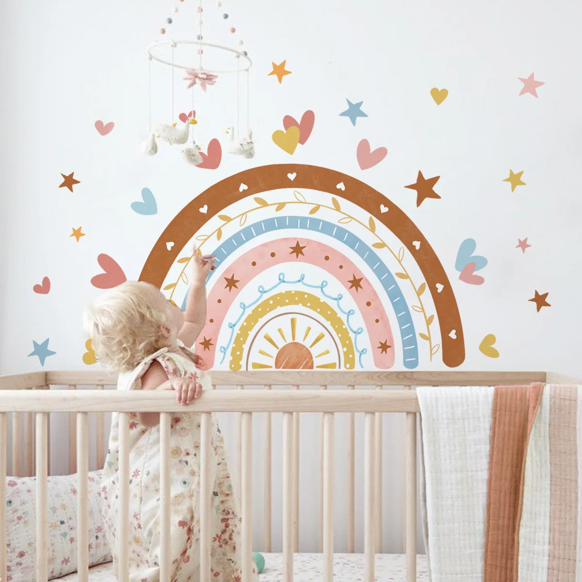 

Cartoon Rainbow Heart Stars Wall Stickers Kids Room Decoration Bedroom Children Room Wall Art Living Room Decor for The House