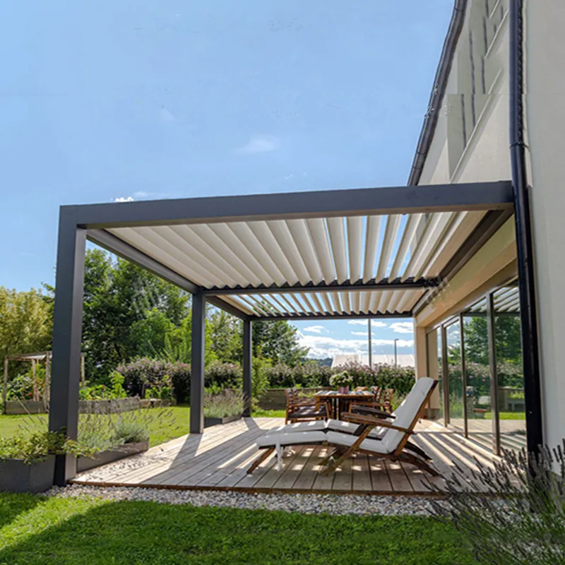 Custom Modern Outdoor Aluminum Pergola with Adjustable Roof for Deck Backyard Garden Grey Hardtop Gazebo