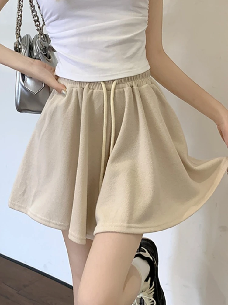 

Korean Style Drawstring Sports Shorts Women Summer 2026 Elastic Waist Loose A-Line Casual Wide Leg Pants Skirt Pants Versatile