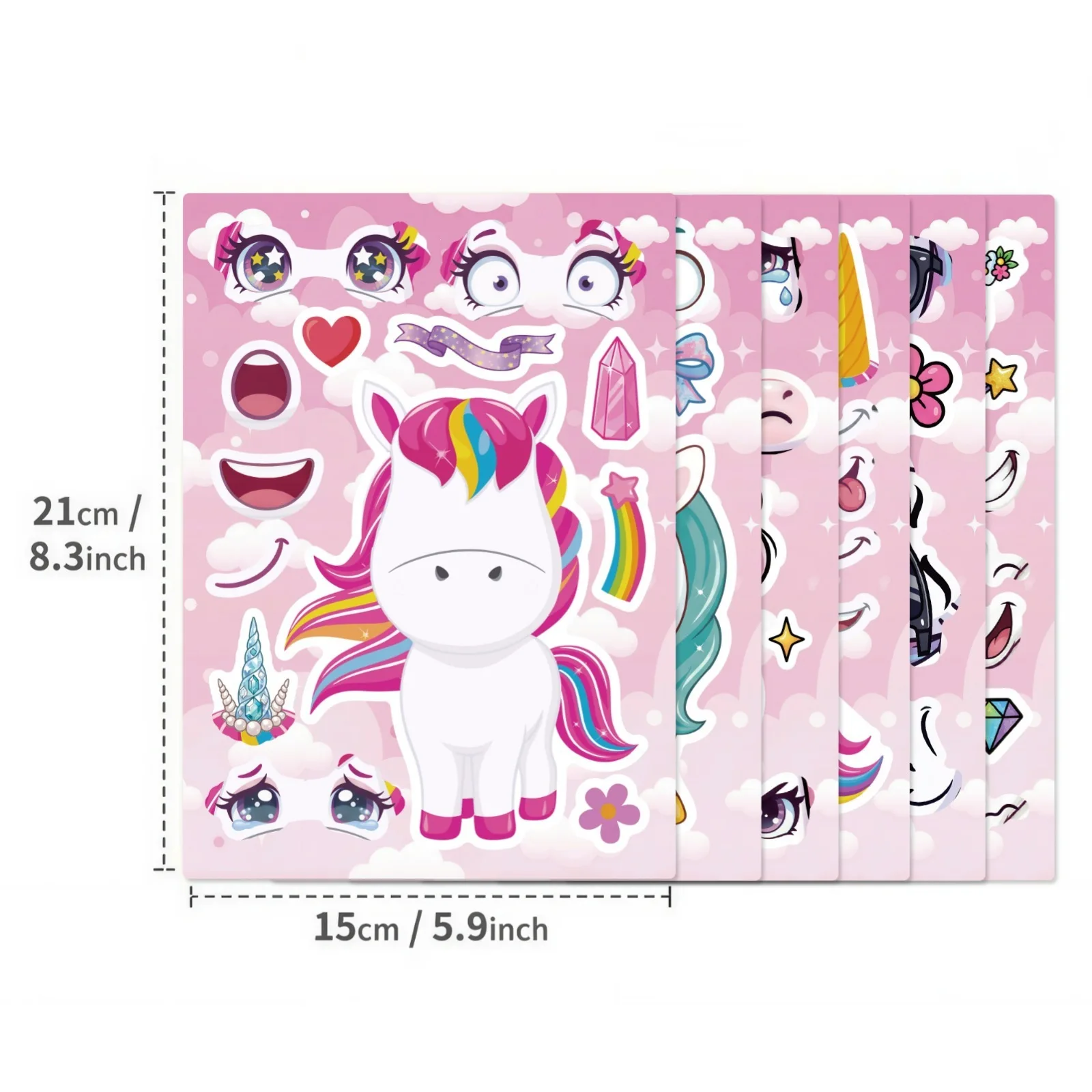 6Pcs Per Pack Unicorn Face‑Changing Puzzle Stickers Interactive Creative Decor DIY Decals for Kids