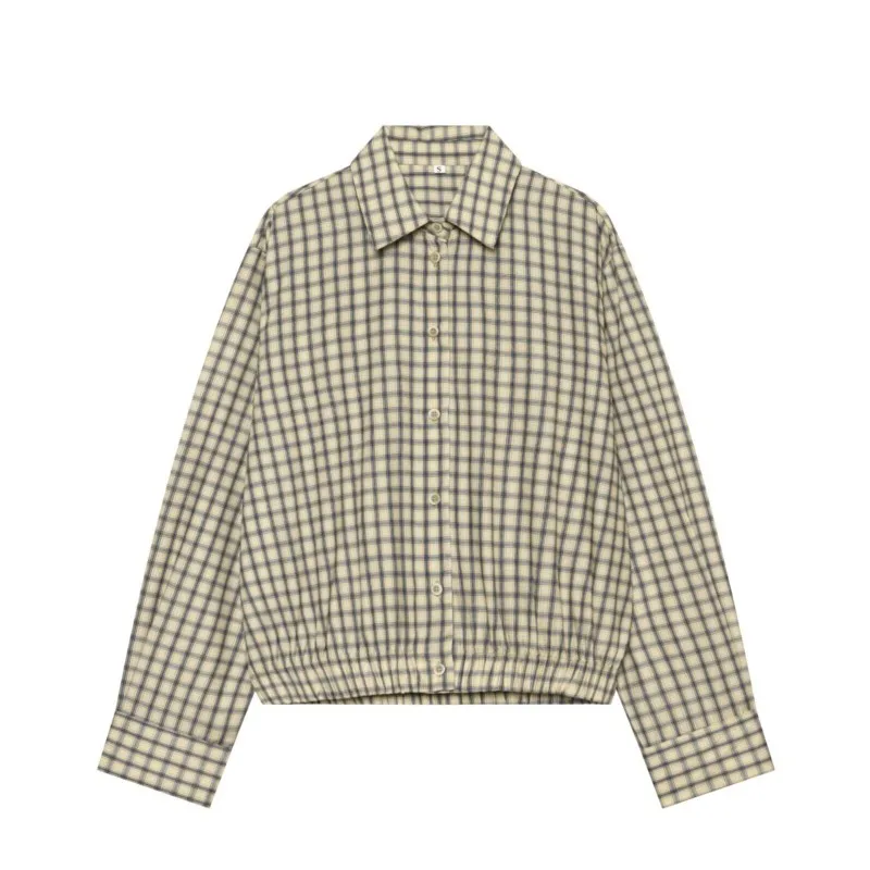 Women's Plaid fluffy shirt Elastic design of hem Autumn Turn Down lapel Leisure High street style Woman Jacket Female Outerwear