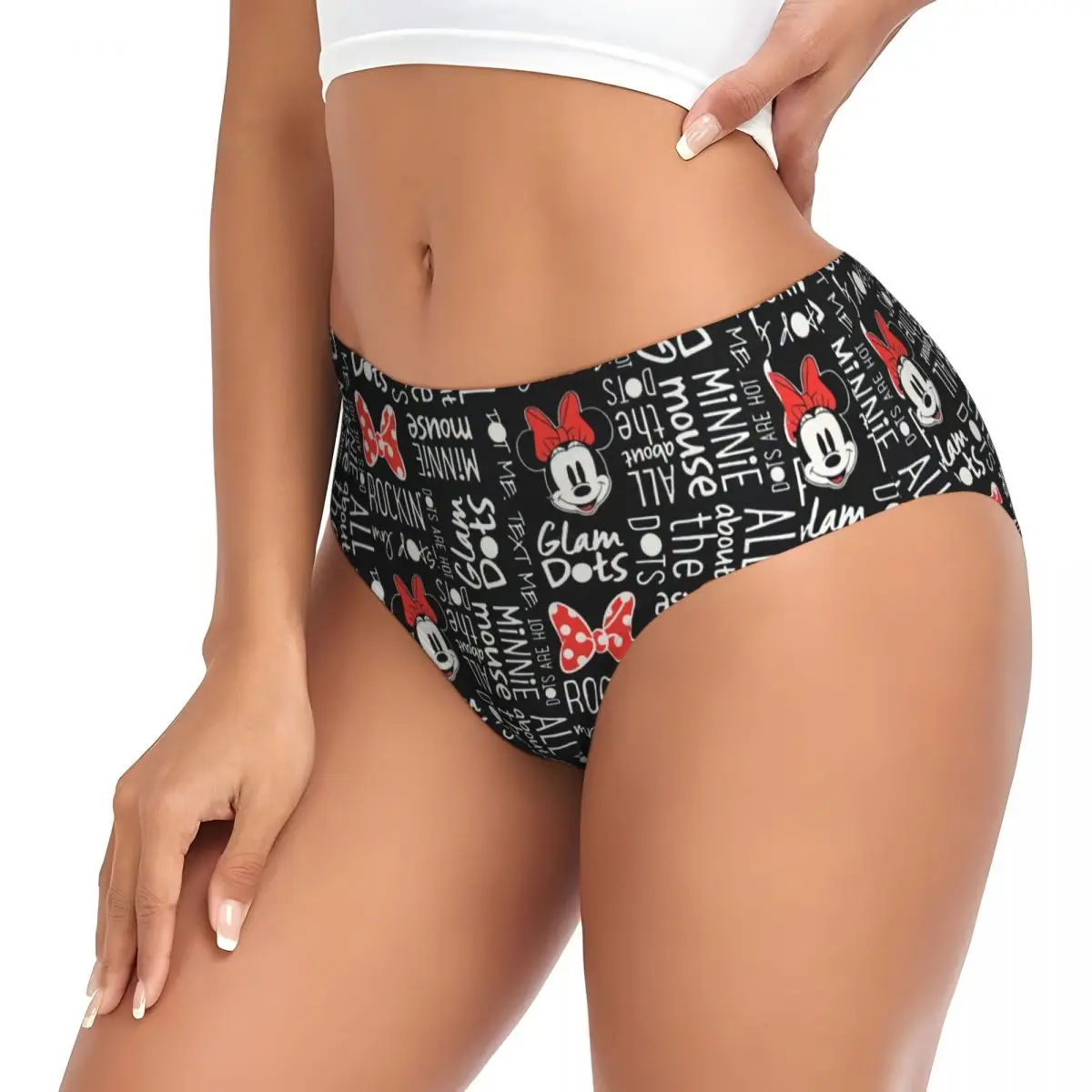 Ropa interior de Mickey Mouse y Minnie para mujer, calzoncillos de Anime personalizados, bragas elásticas cómodas