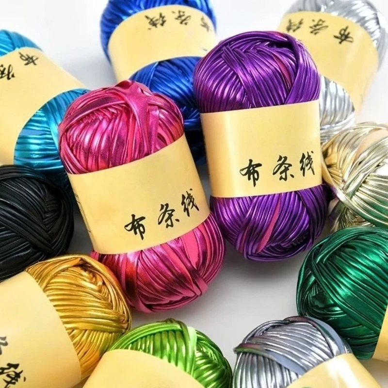 Shiny Metallic Cloth Strip Yarn DIY Hand Knitting Material Soft Craft Yarn for Bag Hat Decoration Making