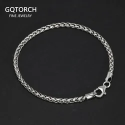 925 Sterling Silver 3mm Braided Wheat Chain Bracelet 17-21cm Simple Retro Minimalism Jewelry For Men and Women