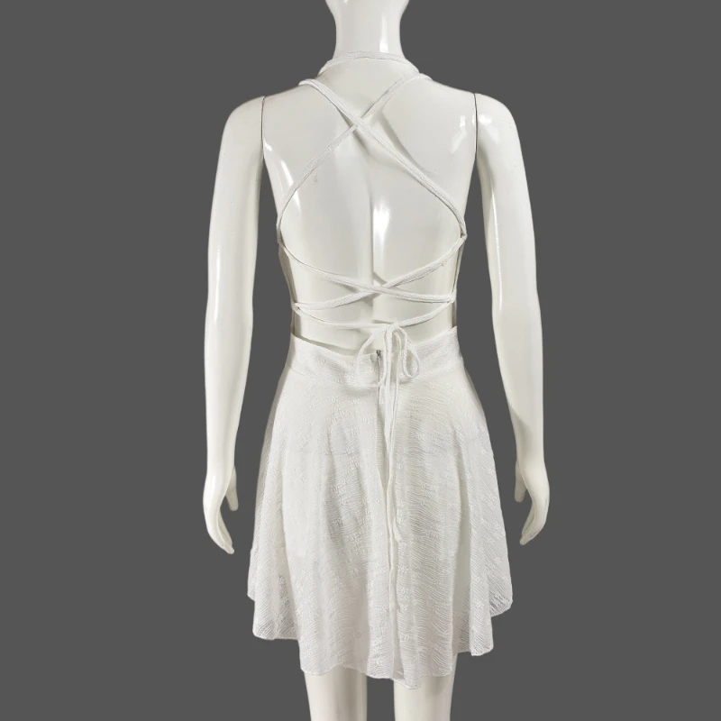 レディースホルターバックレスミニドレスセクシークラブ衣装サマーファッションメッシュシースルーカジュアルストリートウェアバケーションミニドレス2025