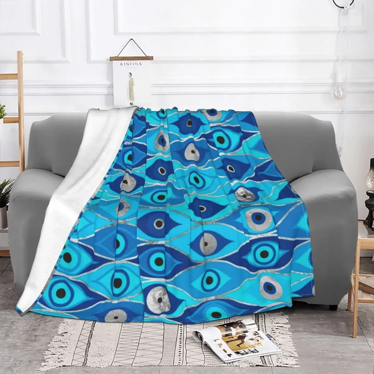 Greek Mati Mataki Matiasma Evil Eye Pattern Blankets Fleece Spring/Autumn Portable Soft Throw Blanket for Bed Office Quilt