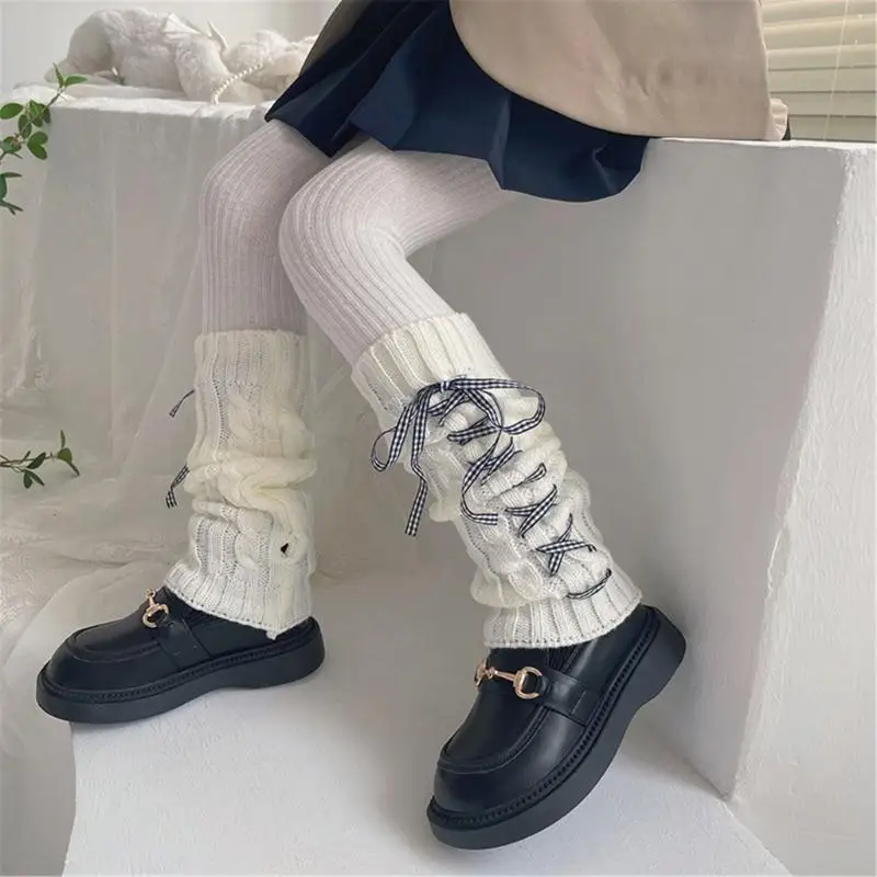 

97BE Fashion Knit Leg Warmers Little Girls Knee High Socks Slouchy Bowknot Leggings