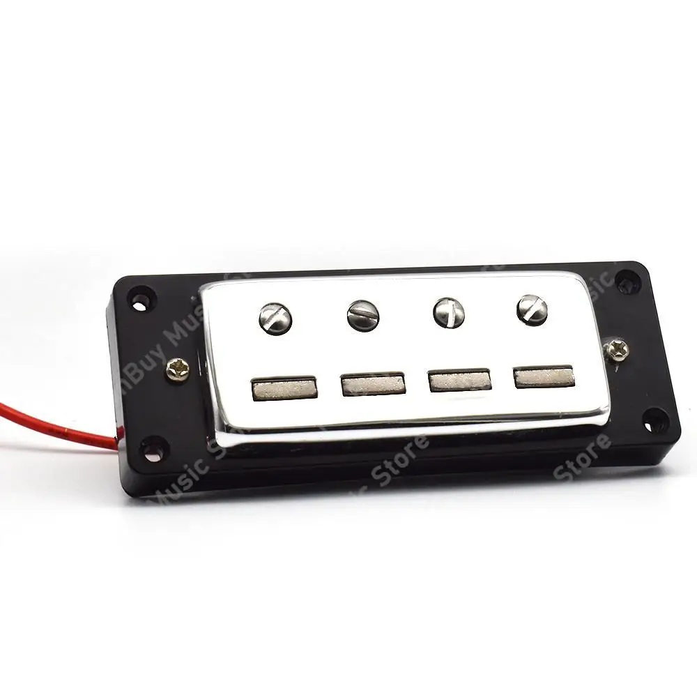 A Set of 2 Pcs 4 String Mini Electric Bass Pickups Humbucker Neck Bridge Pickup with Pickup Install Rings Chrome