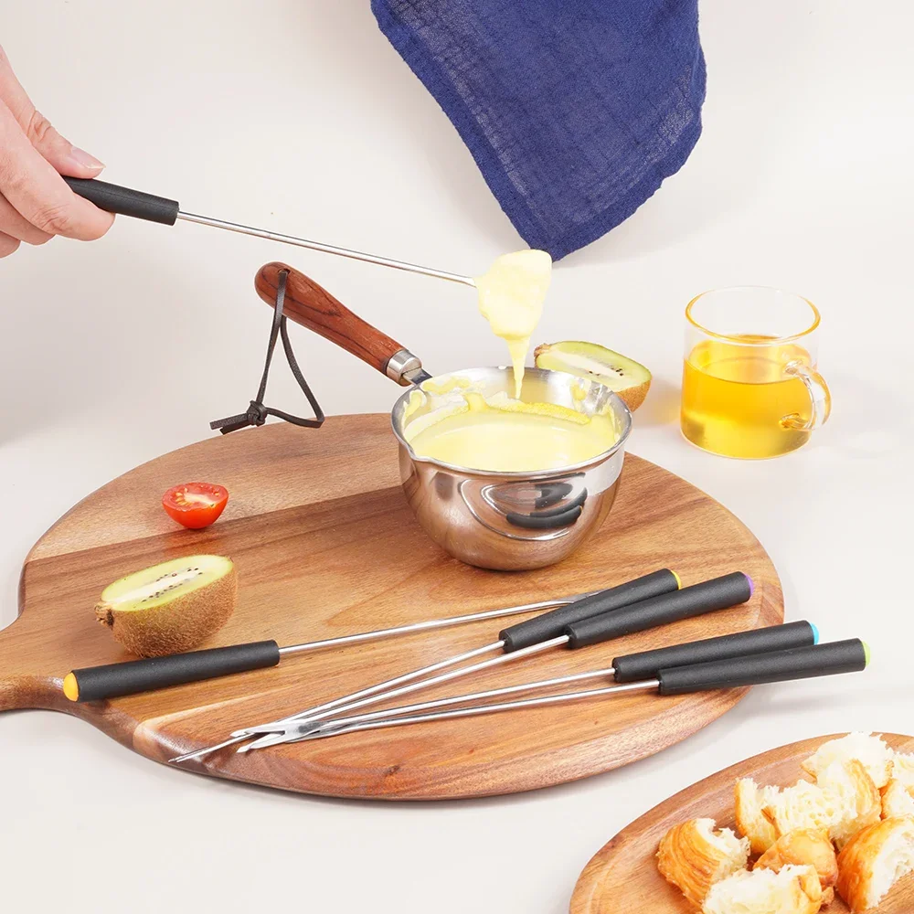 6/12 قطعة الفولاذ المقاوم للصدأ فوندو شوكة شوكة الشوكولاته مع PP مقبض كعكة الفاكهة الجبن وعاء الساخن شوكة شواء سيخ اللحوم المطبخ أداة #2