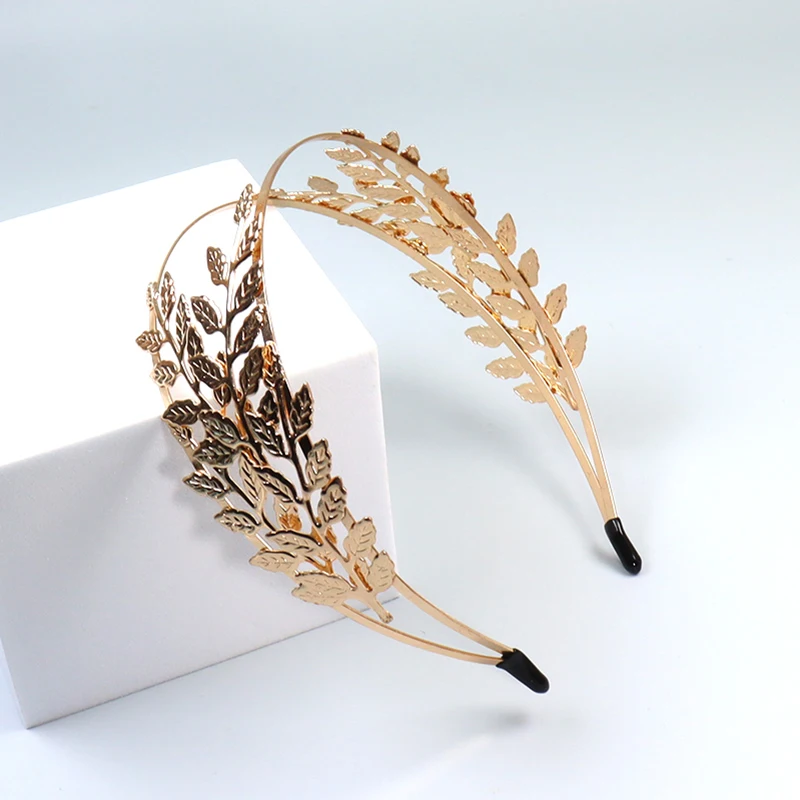 Baroque Golden Metal Leaf Headband Headpiece Crown tiaras Headdress Roman Goddess Greek Hair Jewelry Bride Wedding Accessories