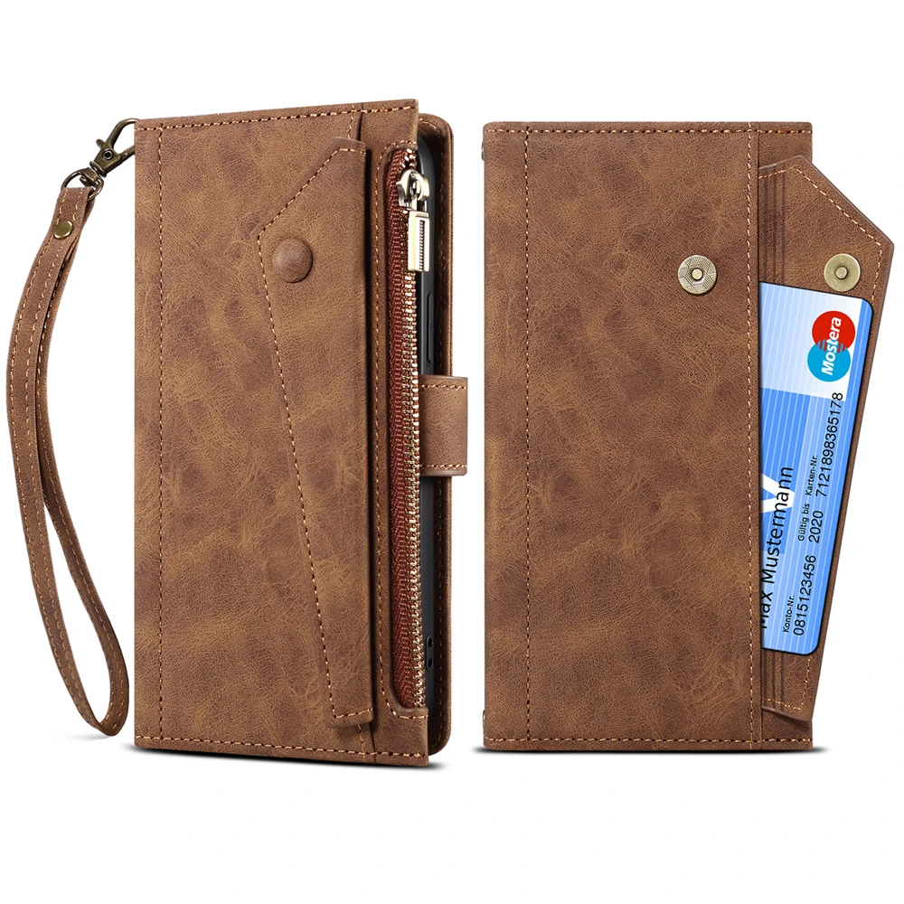 Zipper Lanyard Wallet Cards Bag Leather Case for IPhone 15 Pro Max 14 11 12 13 Pro Max 15 Plus Crossbody Pocket Purse Cover